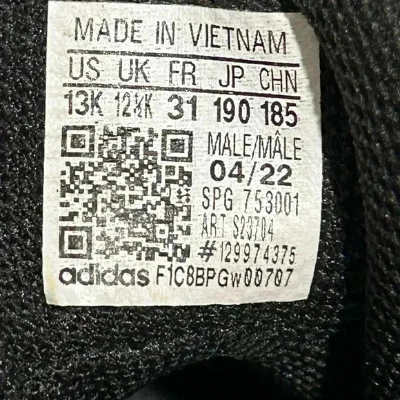 Adidas Icon 7 Baseball Cleats Youth Sz 13K Black White Mid Molded Lace Up S23704 - Picture 9 of 9